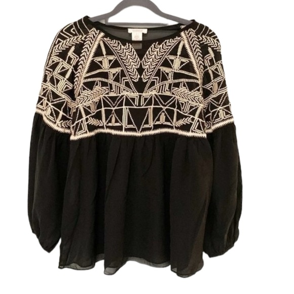 Sundance Embroidered Black Silk Semi Sheer Blouse Top Shirt size Small - Picture 1 of 7